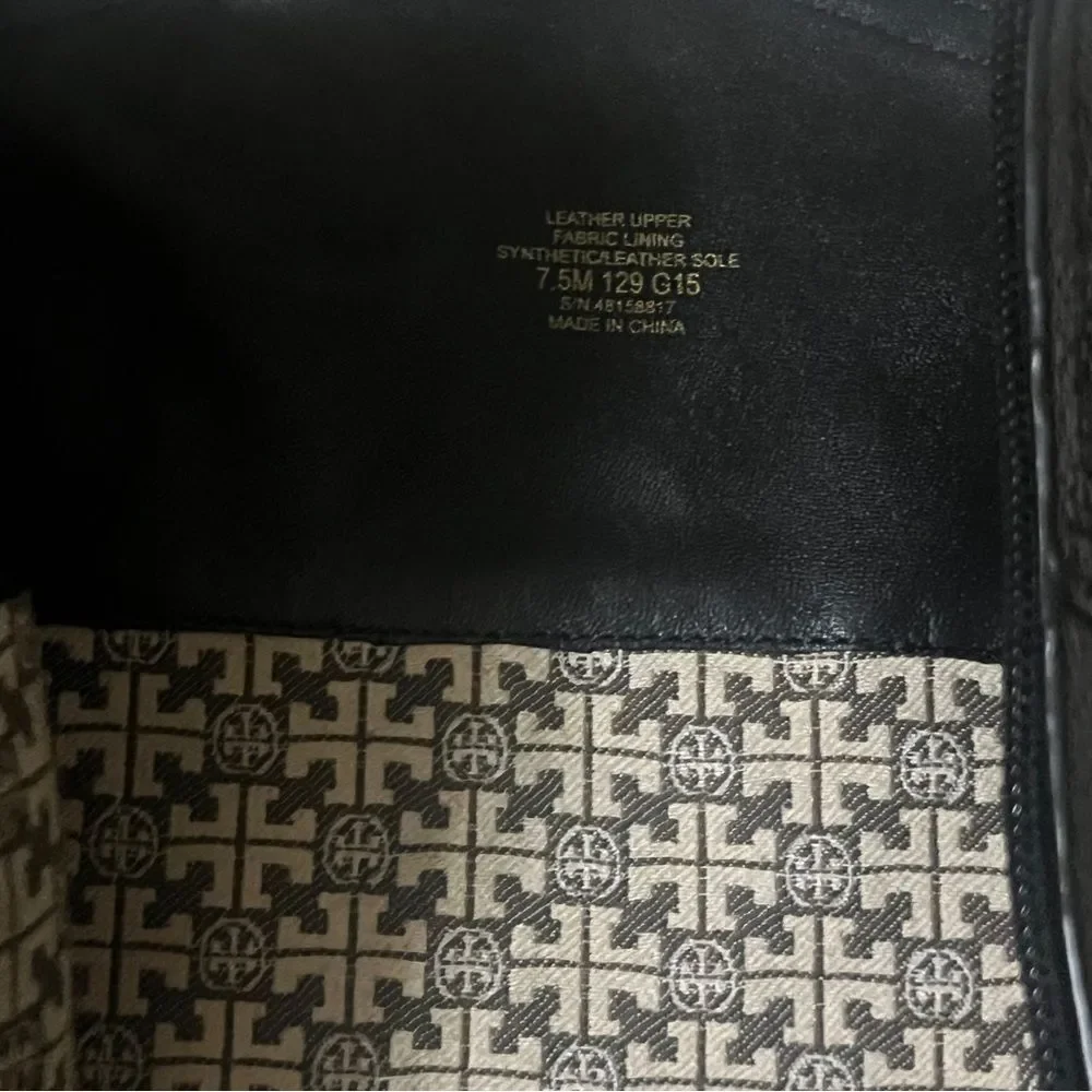 Tory Burch Boot Riding Black Pebbled Leather Logo Tall Buckle Knee Marlene 7.5